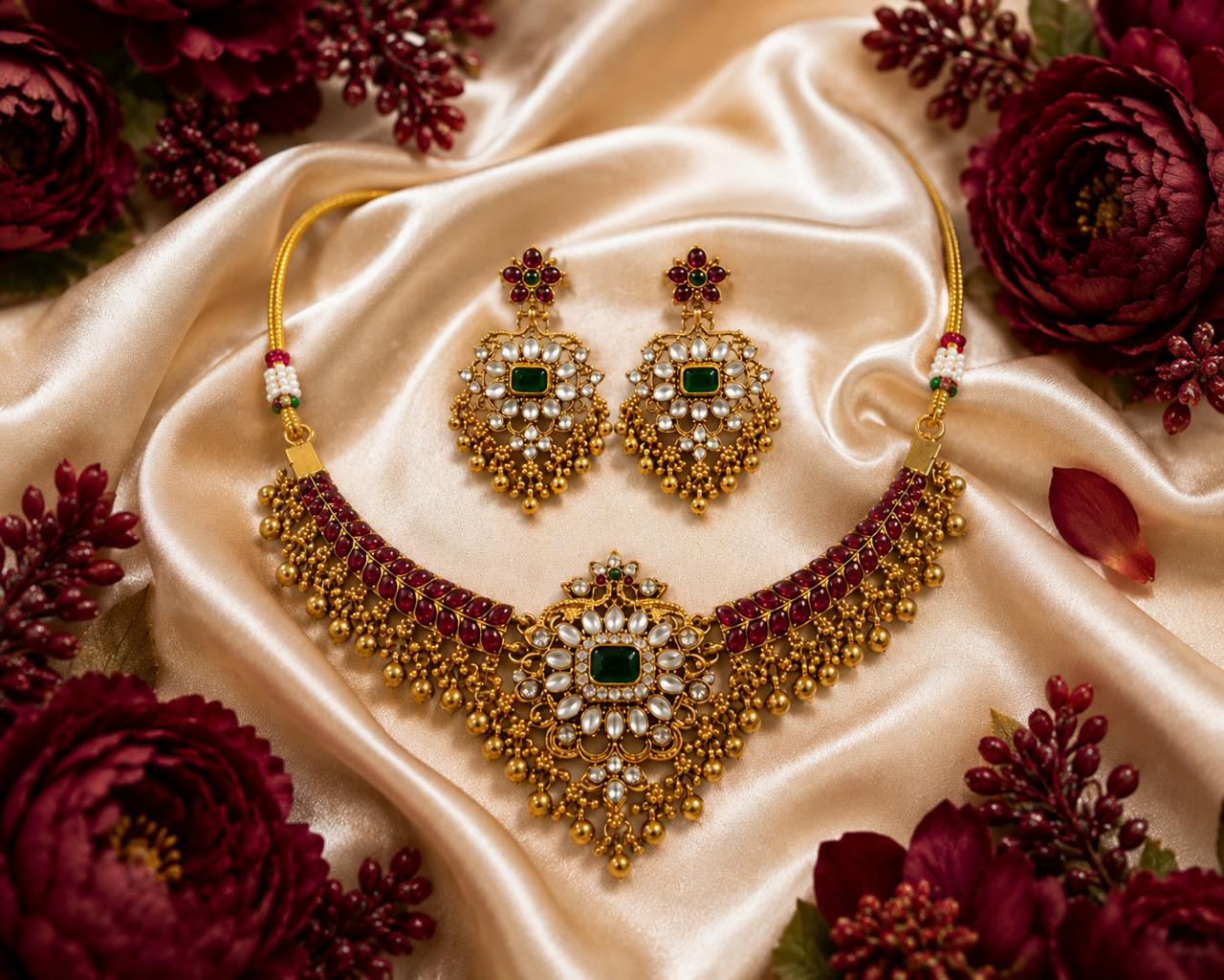 Traditional Kundan Choker Set with Ruby & Emerald Accents