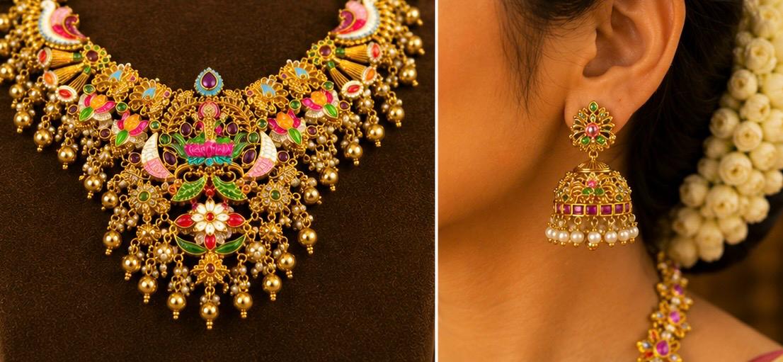 Temple Lakshmi choker and haram Combo Set