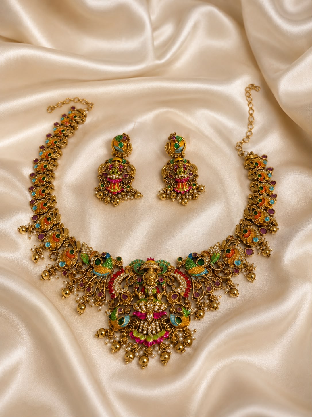 Temple Lakshmi Long Haaram and Short Necklace Combo Set – 1 Gram Gold Plated