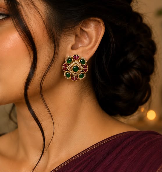 Multicolor Floral Designer Stud Earrings ✨