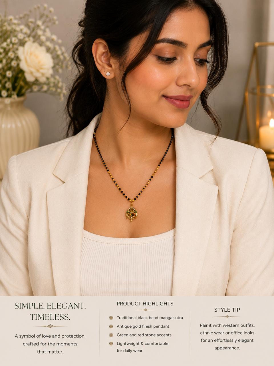 RamSeetha pendant_Black and gold color beaded necklace_Short