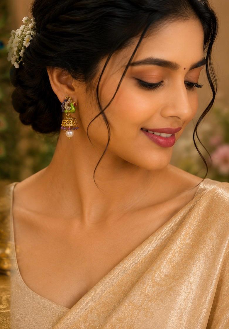 Peacock Enamel Jhumka Earrings