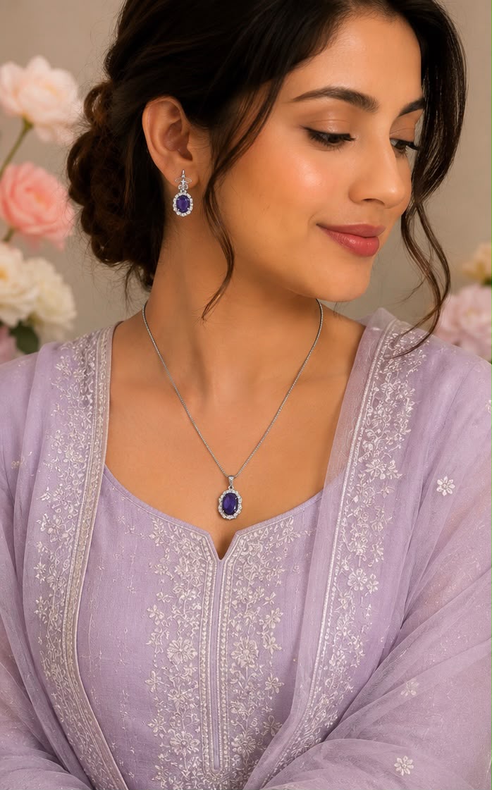 Elegant Purple Crystal Pendant Set