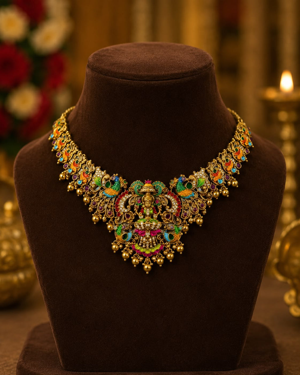 Temple Lakshmi Long Haaram and Short Necklace Combo Set – 1 Gram Gold Plated