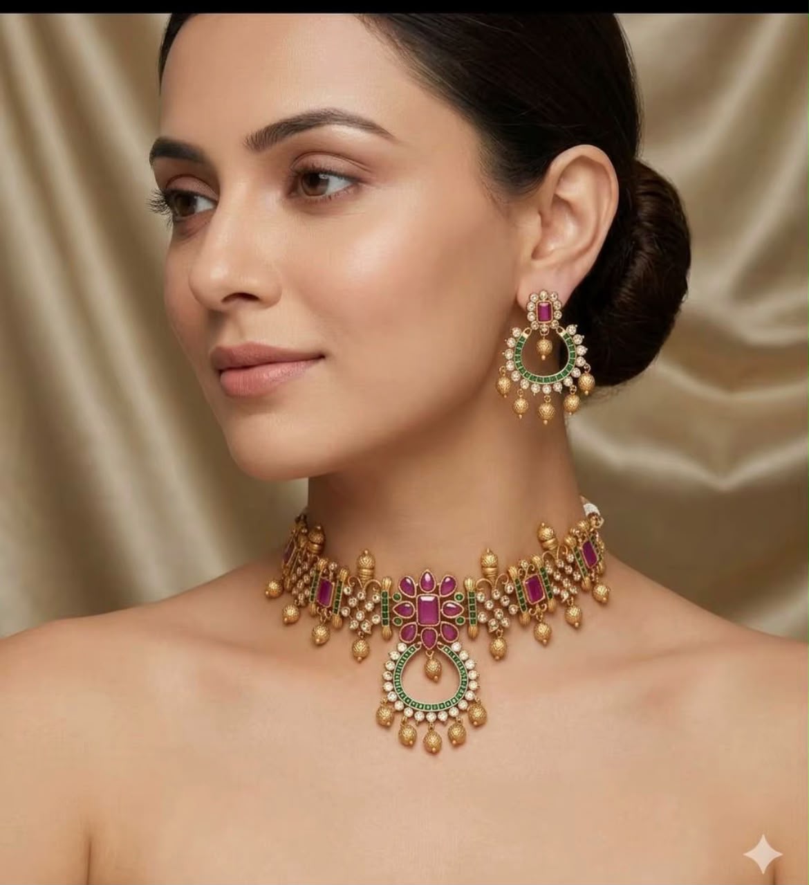 Ruby & Emerald Designer Choker Necklace Set