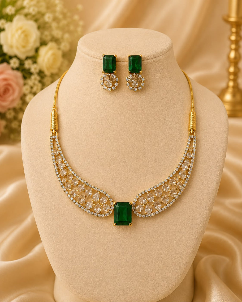 Emerald Green AD Necklace Set for teens