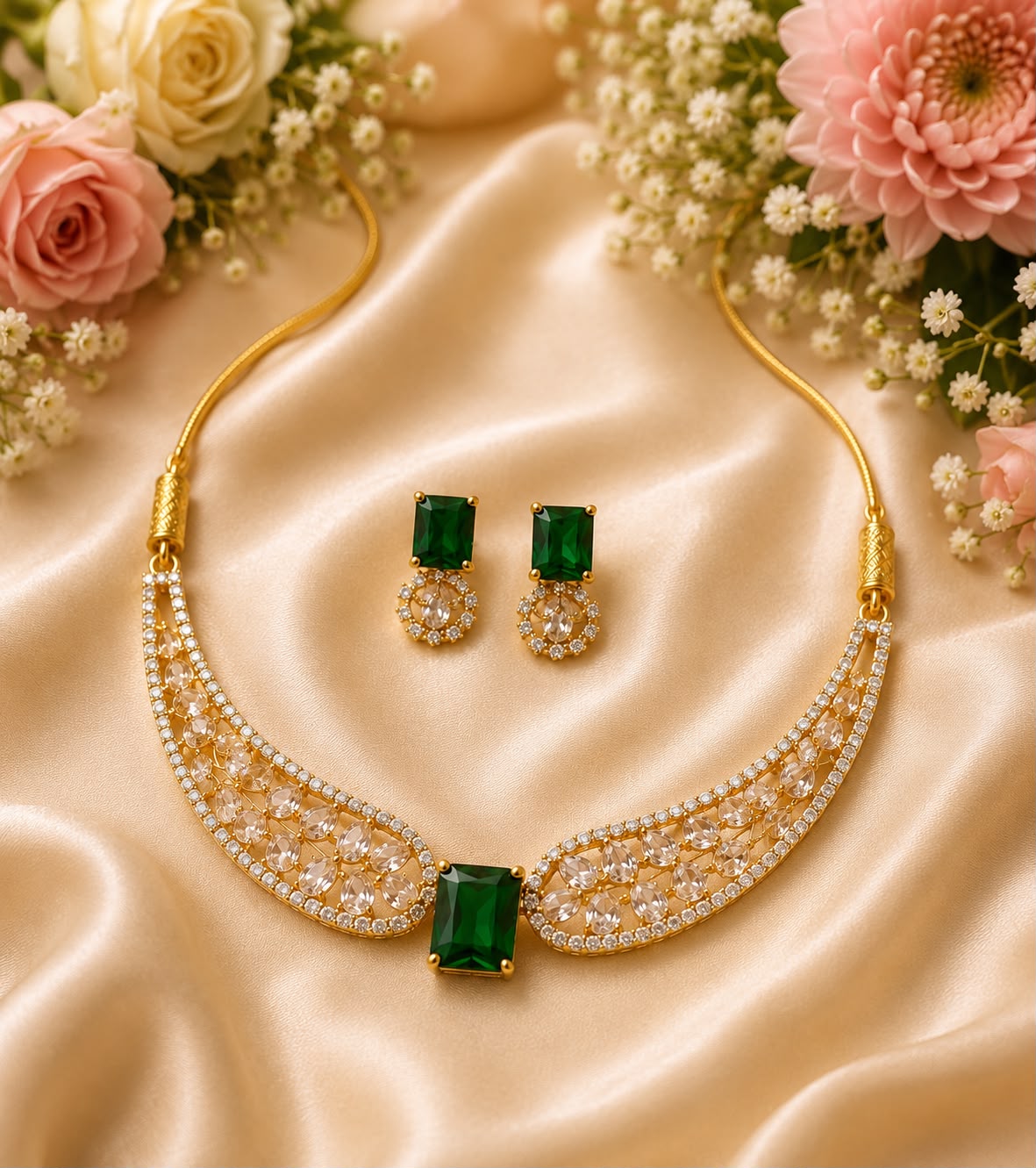 Emerald Green AD Necklace Set for teens