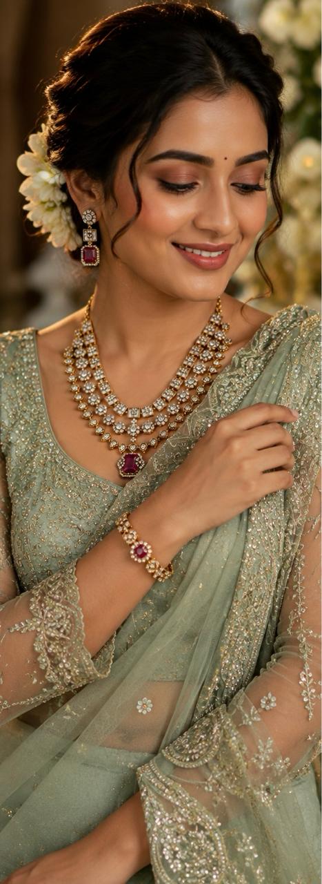 Elegant Ruby & CZ Layered Necklace Set