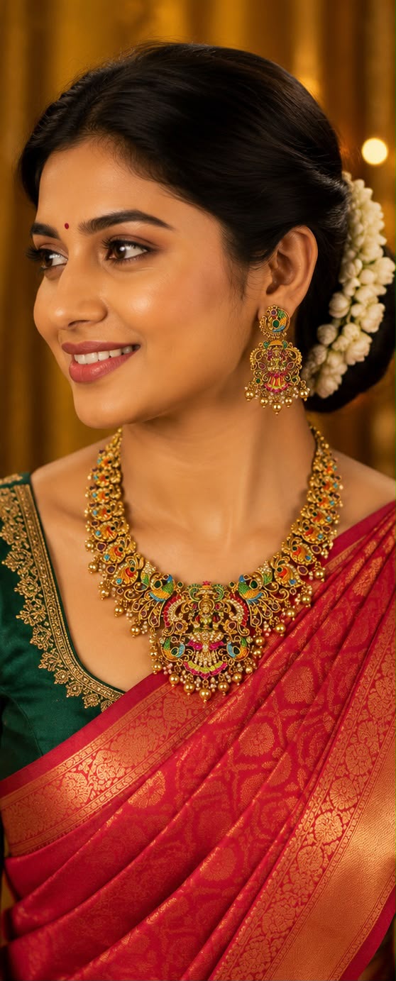 Temple Lakshmi Long Haaram and Short Necklace Combo Set – 1 Gram Gold Plated