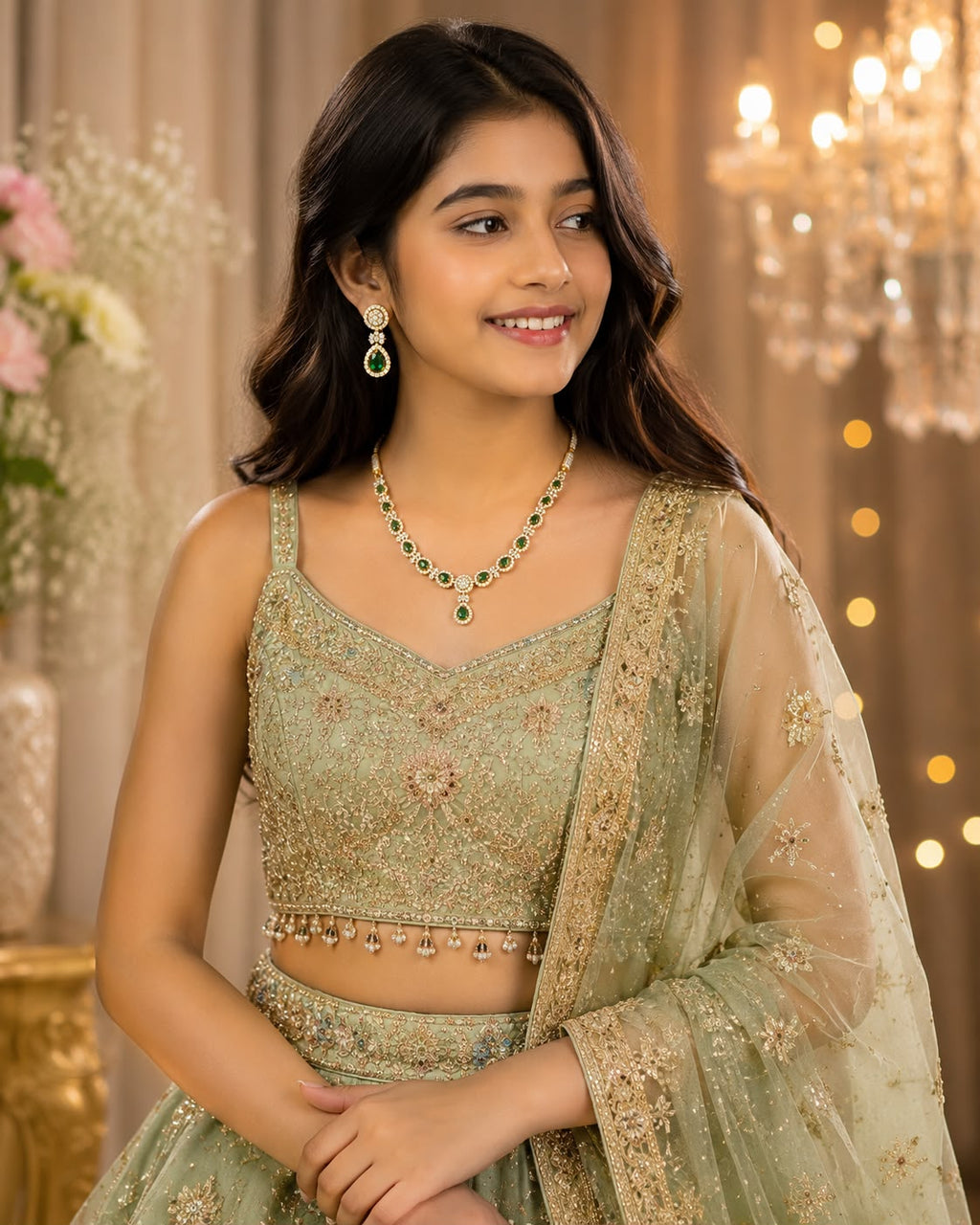 Emerald Elegance Necklace Set for teens and kids