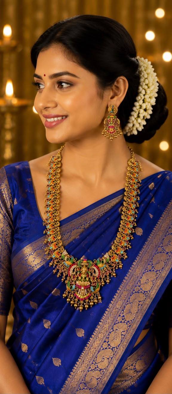Temple Lakshmi Long Haaram and Short Necklace Combo Set – 1 Gram Gold Plated