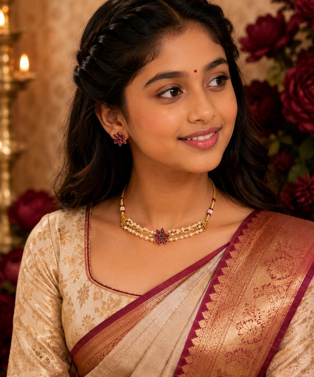 Elegant Temple-Inspired Pearl Choker Set
