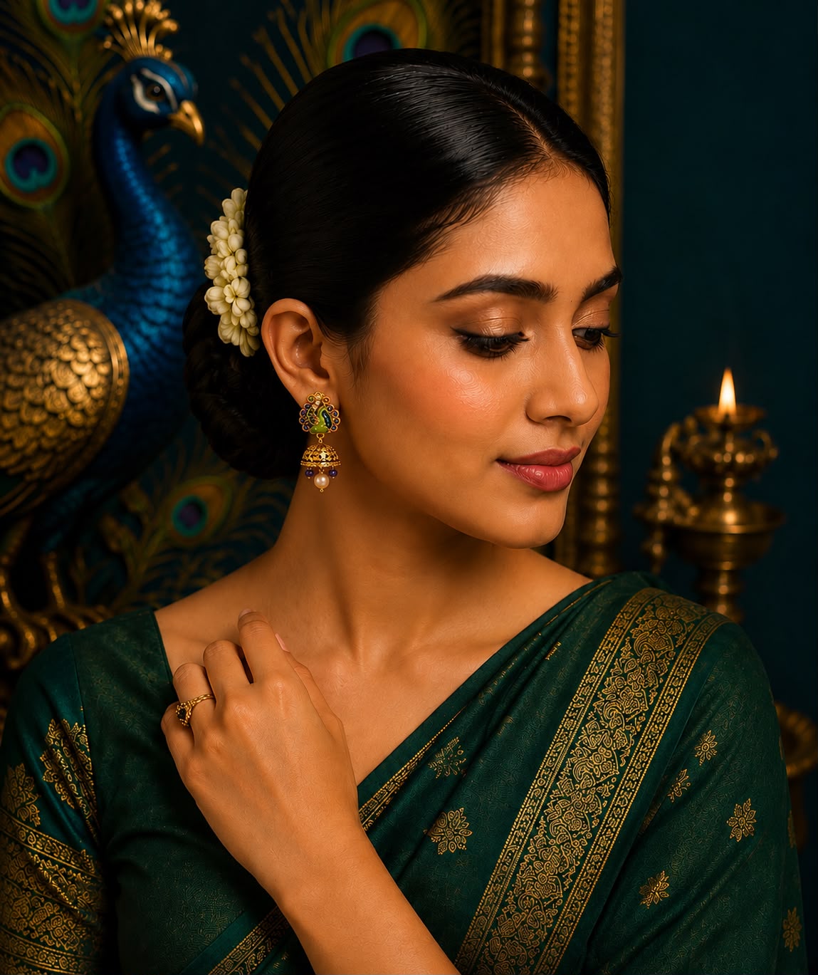 Peacock Enamel Jhumka Earrings
