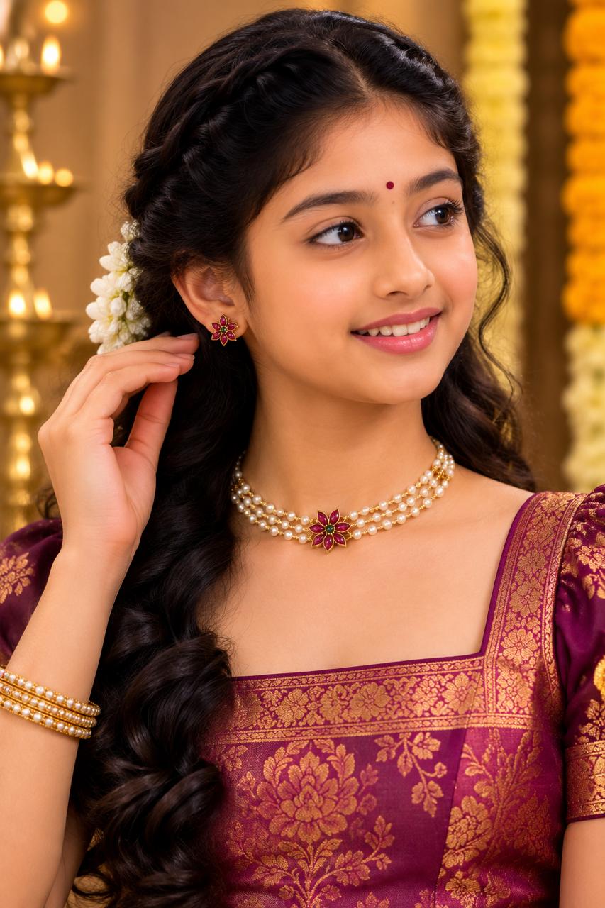 Elegant Temple-Inspired Pearl Choker Set