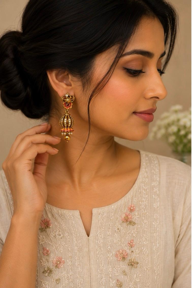 Traditional Antique CZ Drop Earrings – 4.5 cm