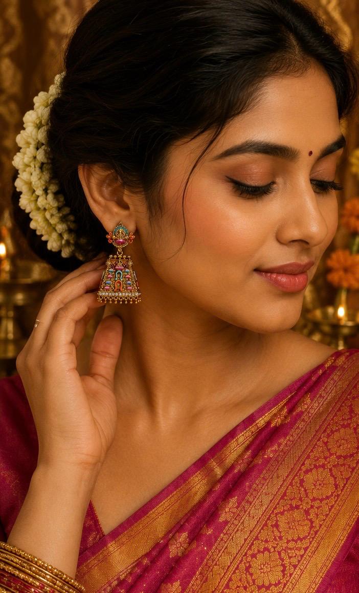 Traditional Temple Honeycomb Jhumka Earrings