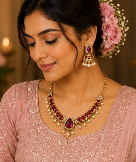 Royal Ruby & Pearl Necklace Set