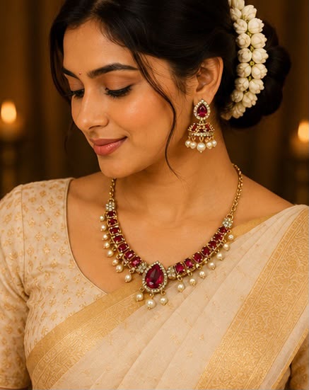 Royal Ruby & Pearl Necklace Set