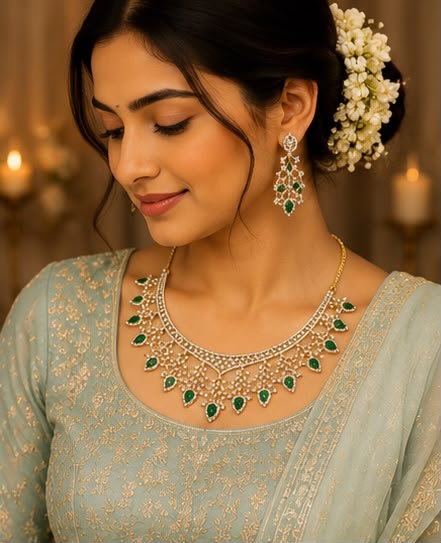 Emerald Drop Necklace Set