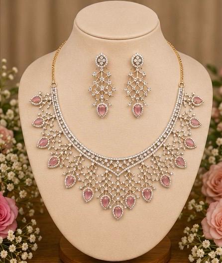Blush Crystal Cascade Necklace Set