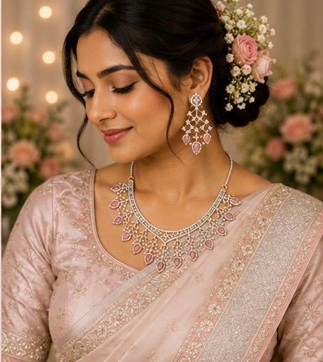 Blush Crystal Cascade Necklace Set