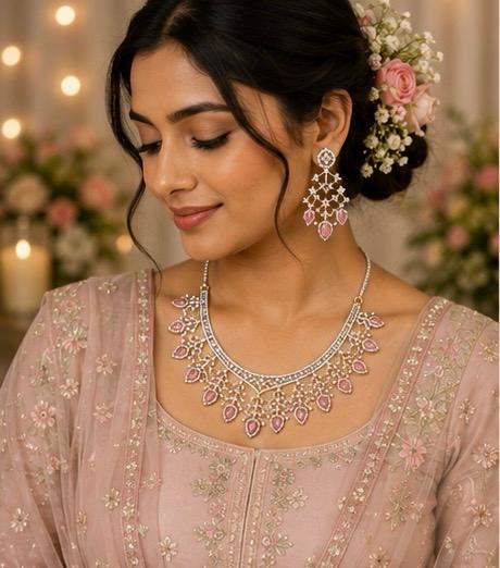 Blush Crystal Cascade Necklace Set