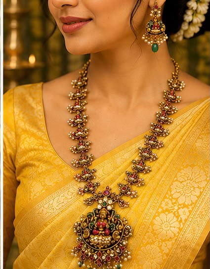 Lakshmi Temple Long Necklace Set
