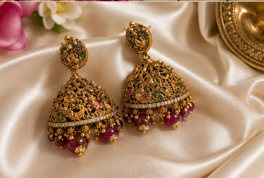 Antique Temple Jhumka Earrings – Traditional Elegance