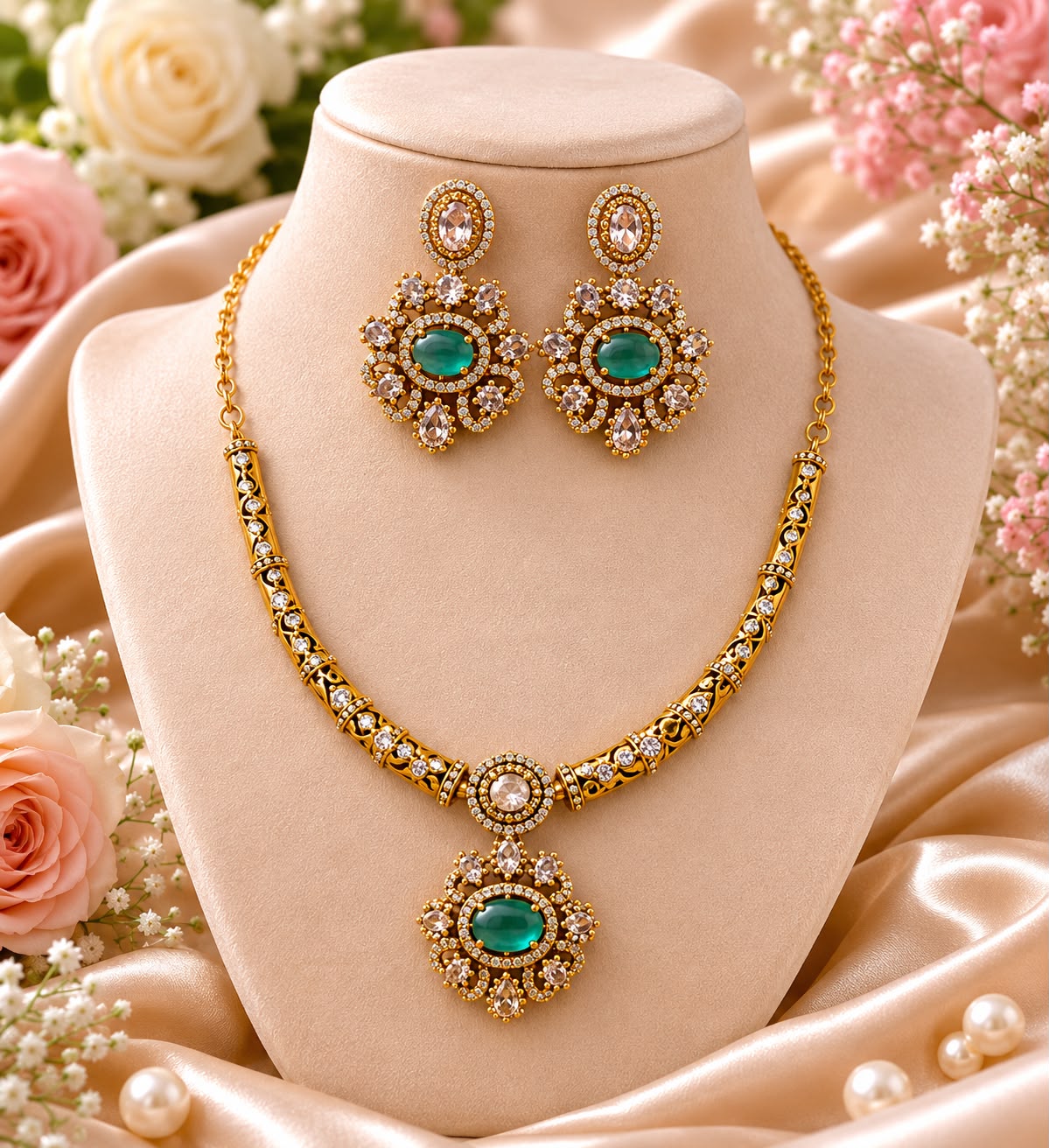 Emerald Blossom Necklace Set