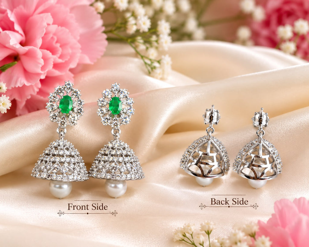 Emerald Pearl Jhumka Earrings