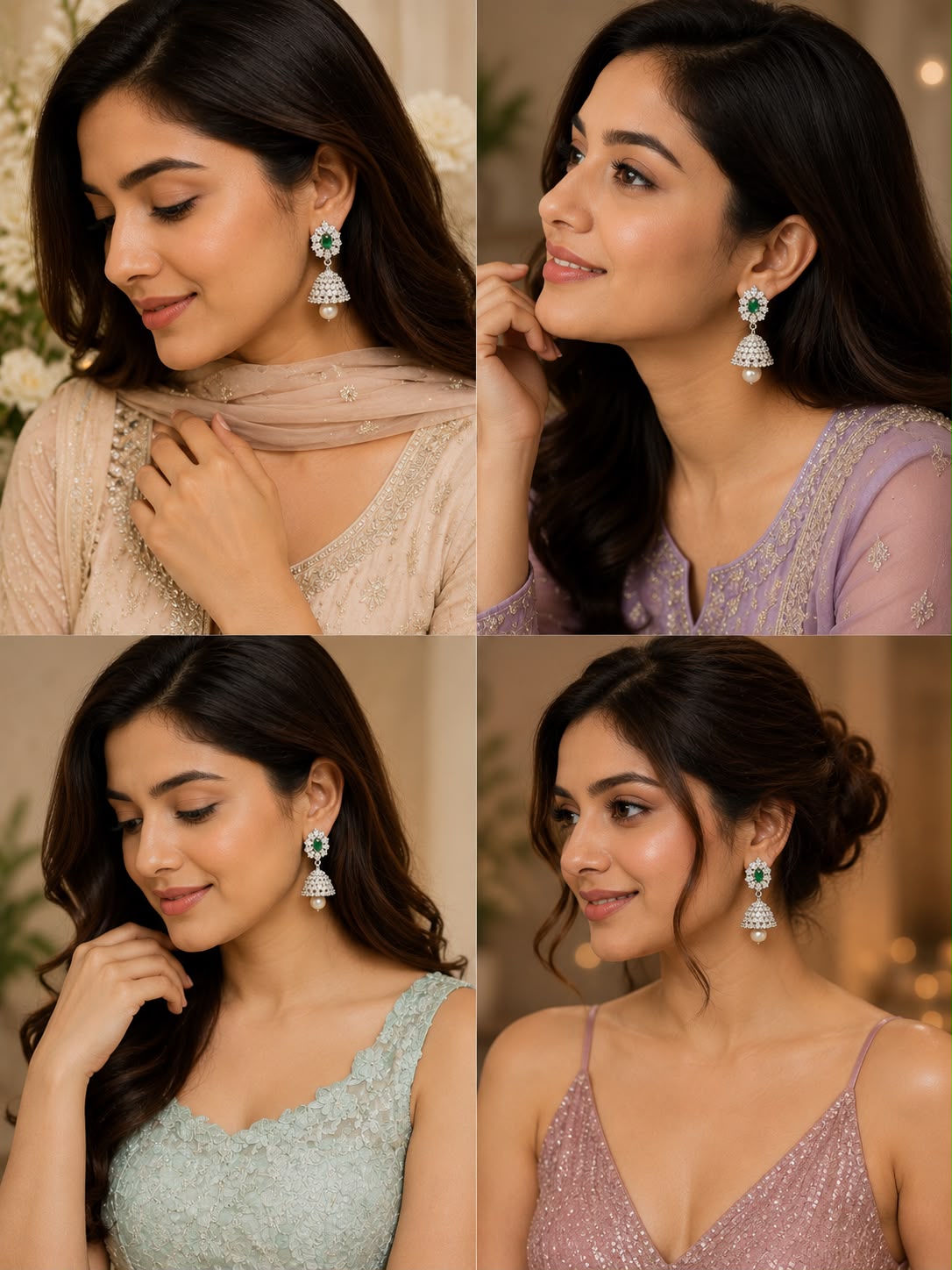 Emerald Pearl Jhumka Earrings
