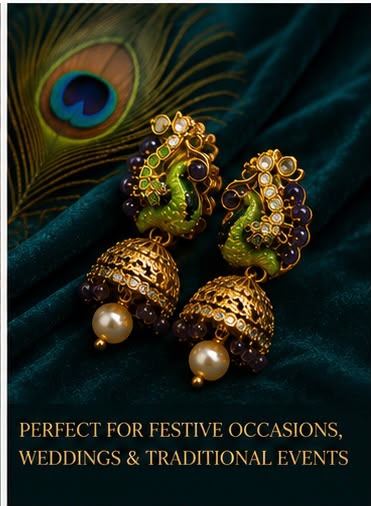 Peacock Enamel Jhumka Earrings