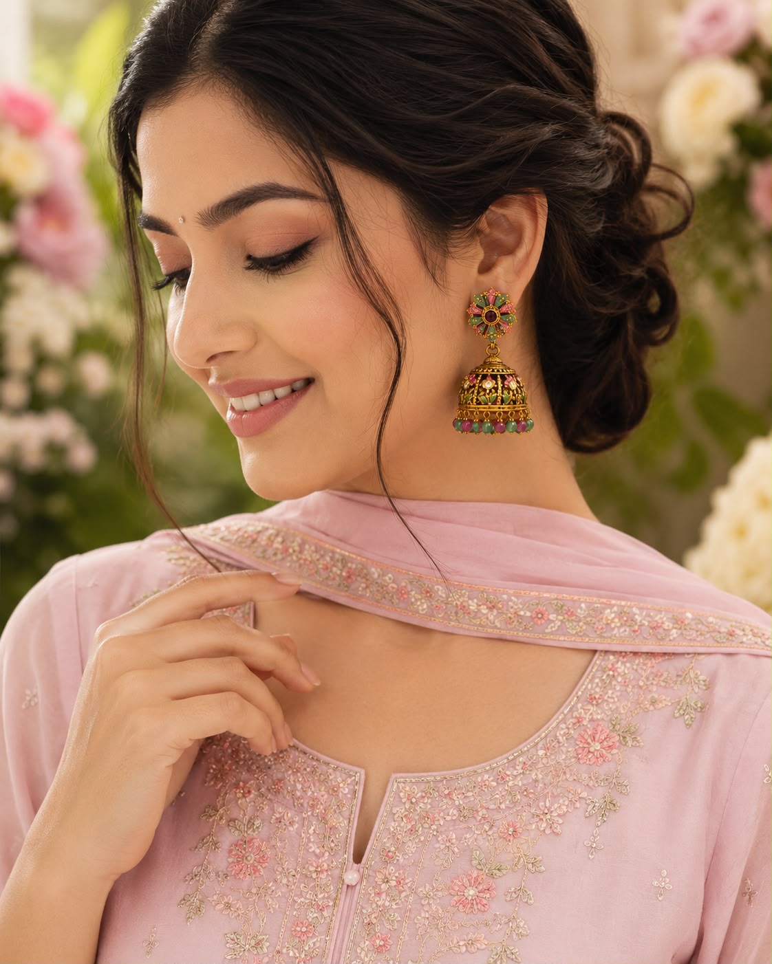 Floral Enamel Jhumka Earrings
