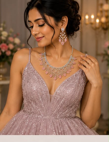 Blush Crystal Cascade Necklace Set