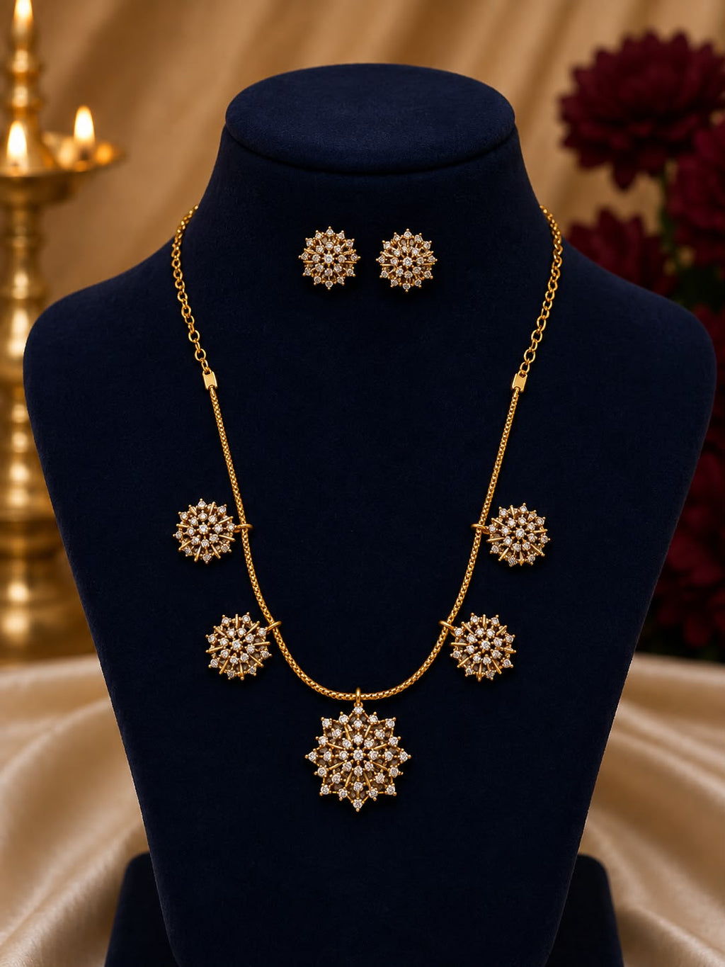 Cz floral motifs-pendant necklace