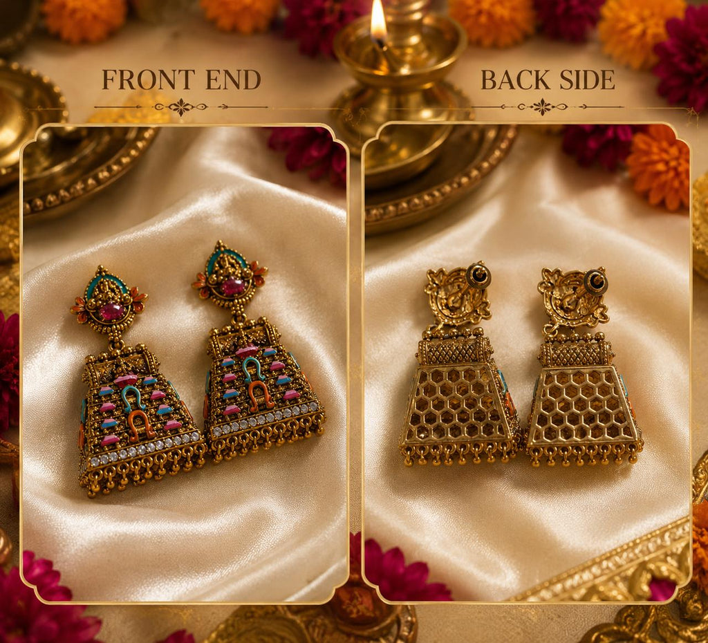 Traditional Temple Honeycomb Jhumka Earrings