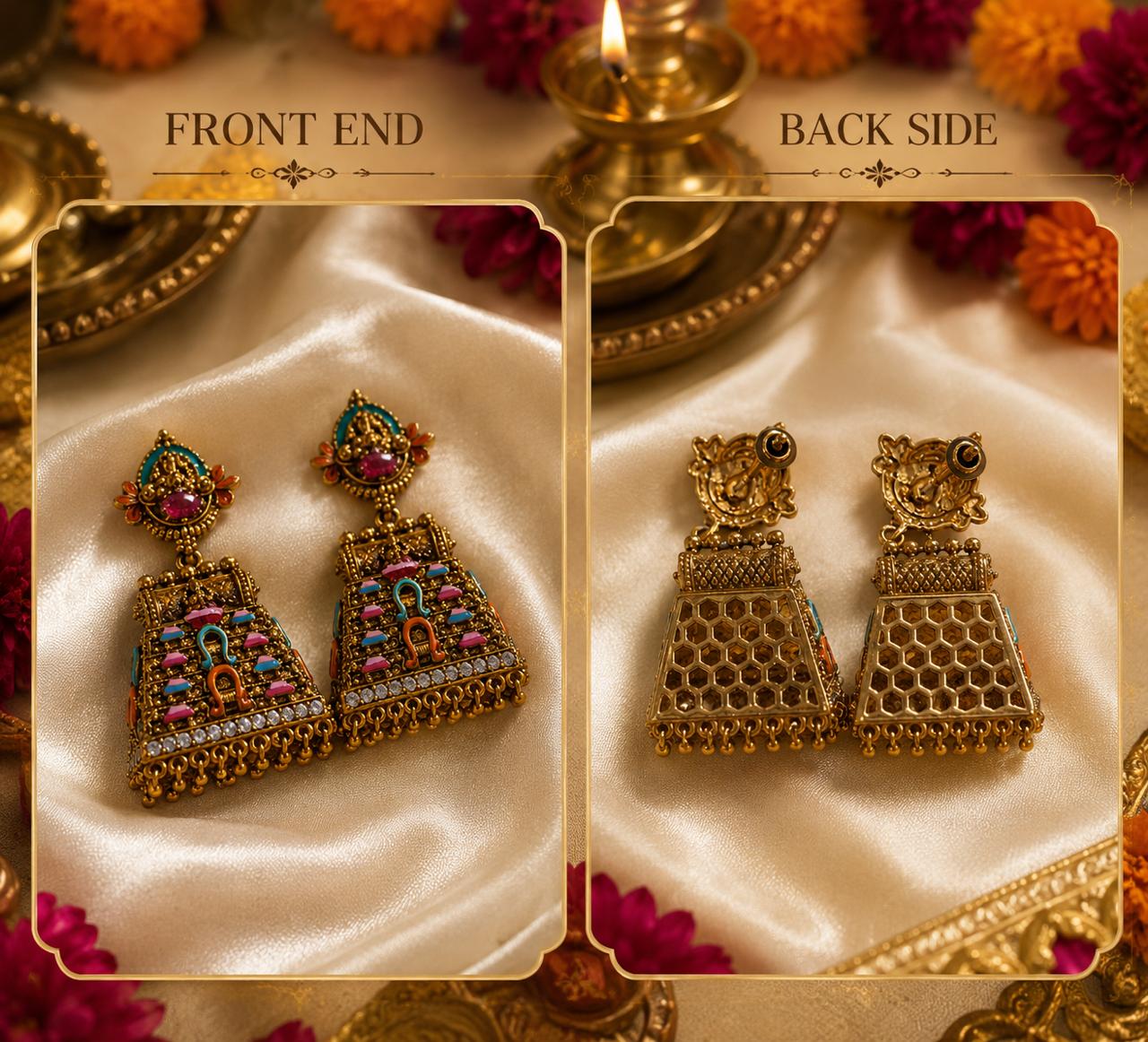 Traditional Temple Honeycomb Jhumka Earrings