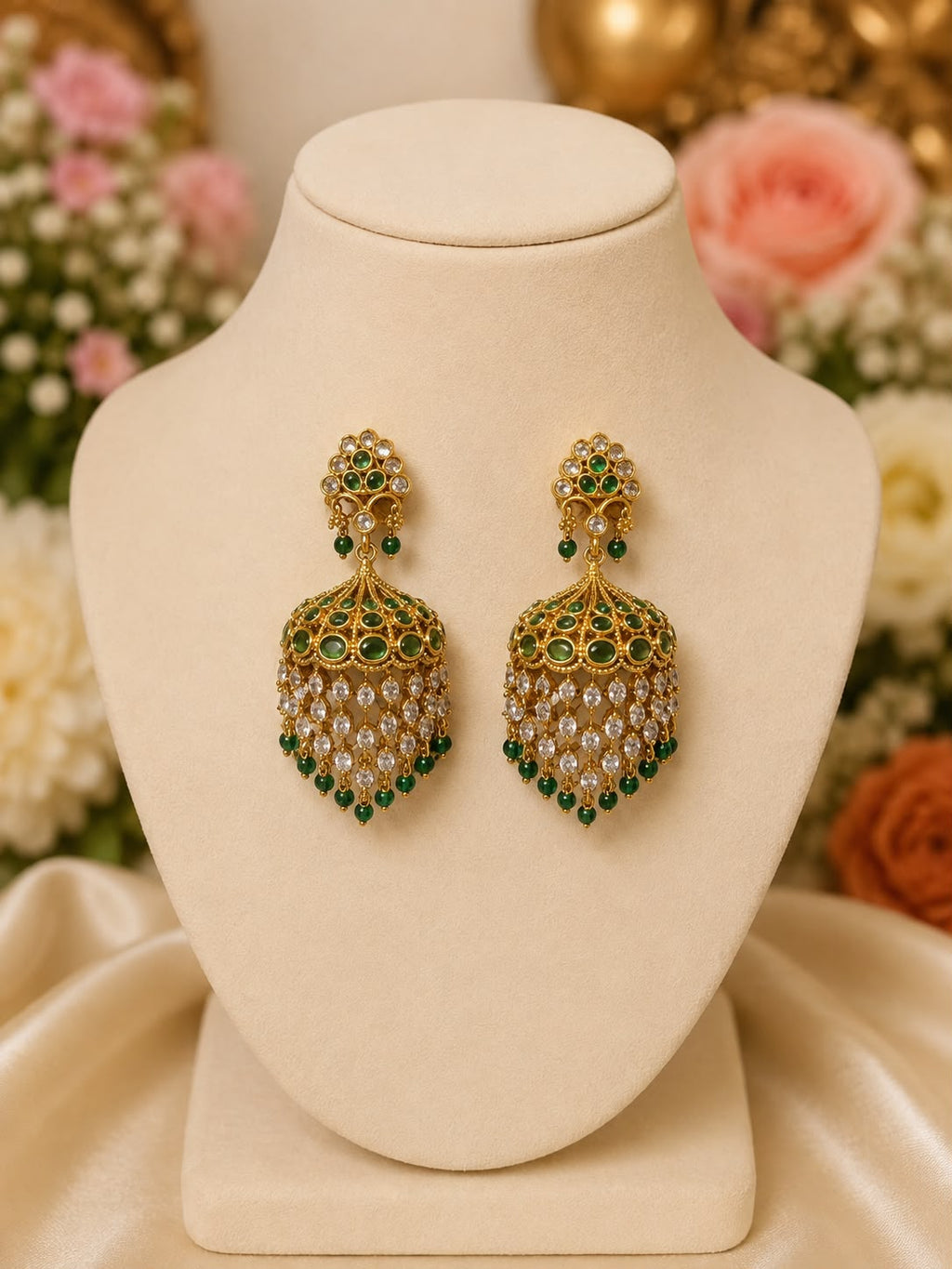 Traditional Green Jhumka Earrings