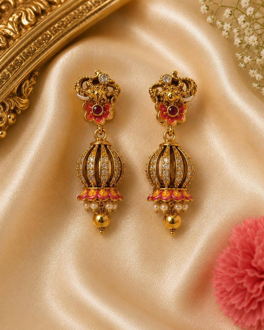 Traditional Antique CZ Drop Earrings – 4.5 cm