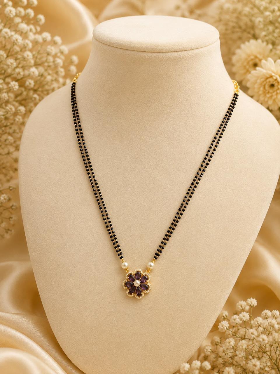 Elegant Floral Purple Stone Double-Line Mangalsutra
