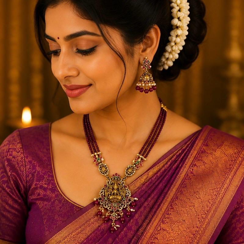 Lakshmi Heritage Beaded Necklace Set_Maroon