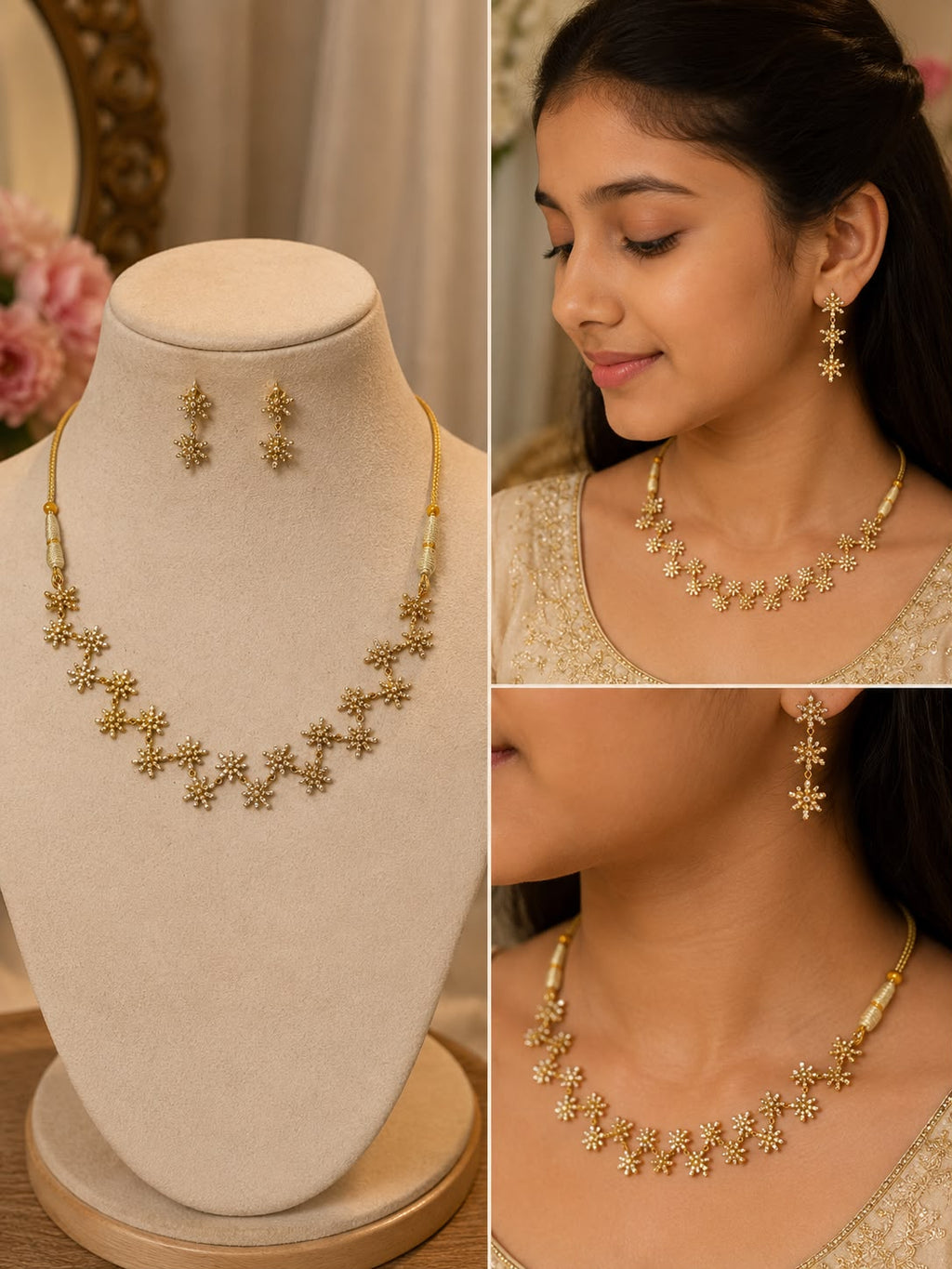 Floral CZ Necklace Set