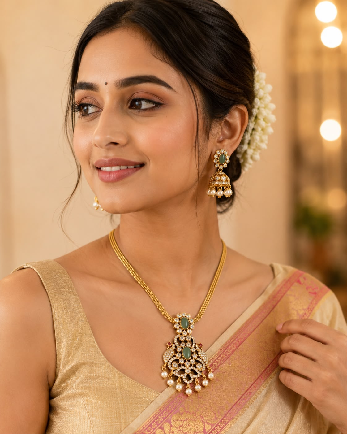 Elegant 1 Gram Gold Pendant Necklace Set