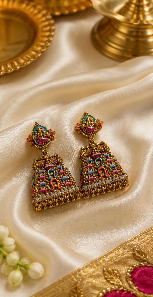 Traditional Temple Honeycomb Jhumka Earrings