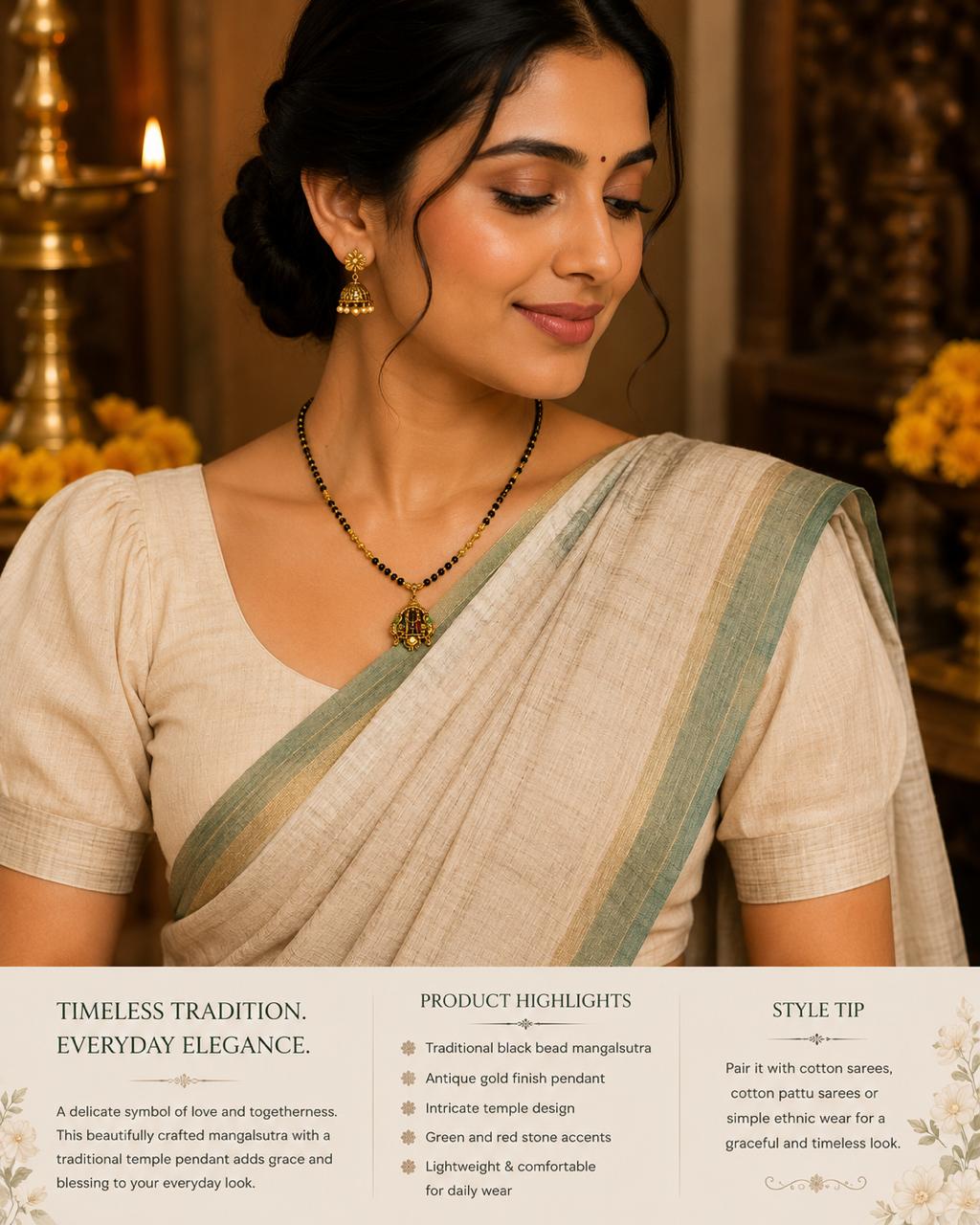 RamSeetha pendant_Black and gold color beaded necklace_Short