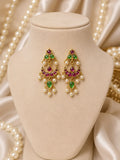Ruby & Emerald Pearl Drop Earrings