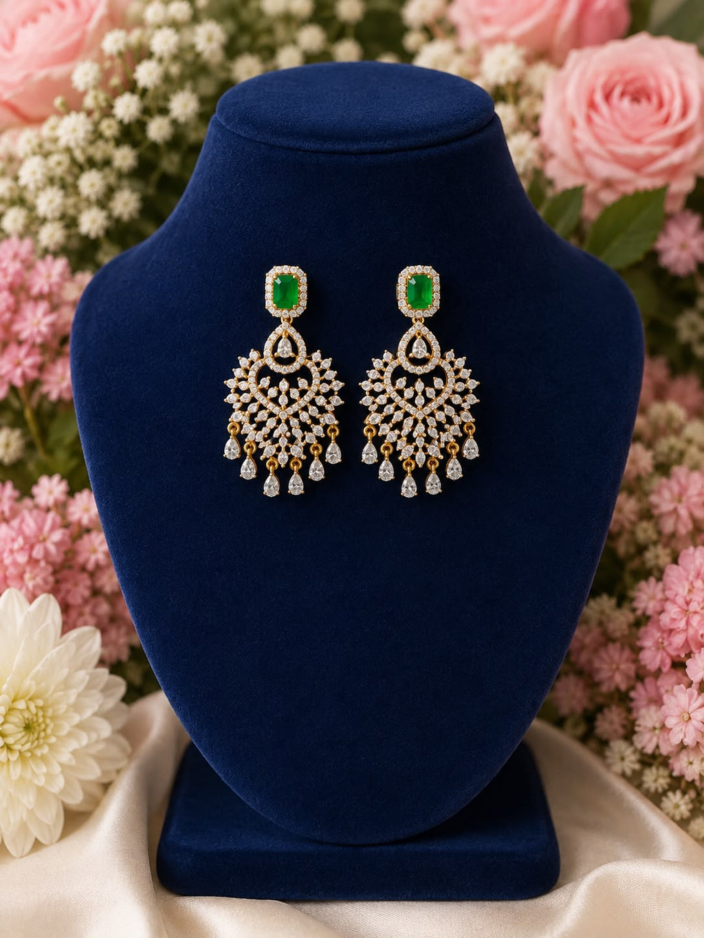 Green Stone Chandelier Earrings