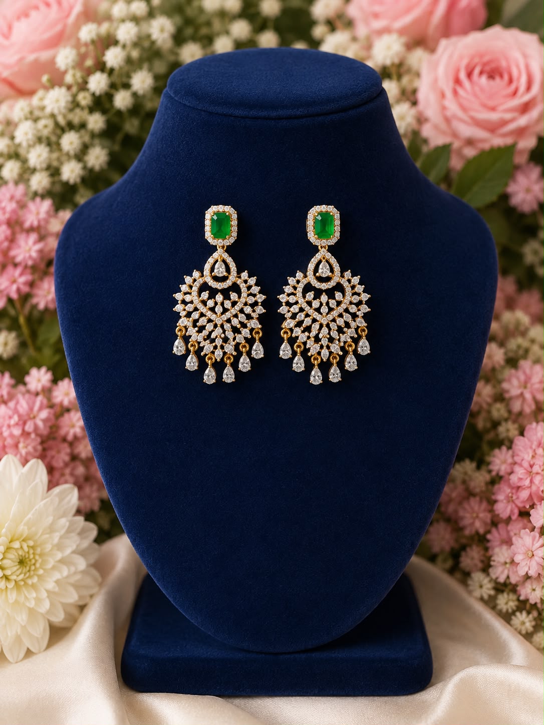 Green Stone Chandelier Earrings