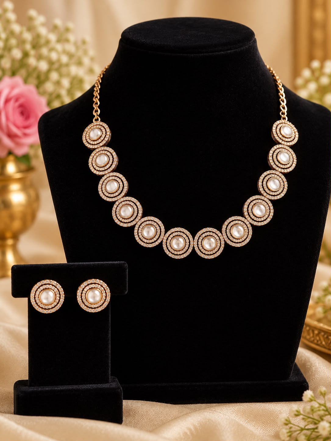 Elegant Gold-Tone Polki-Style Circular Necklace Set__NB_NS_105