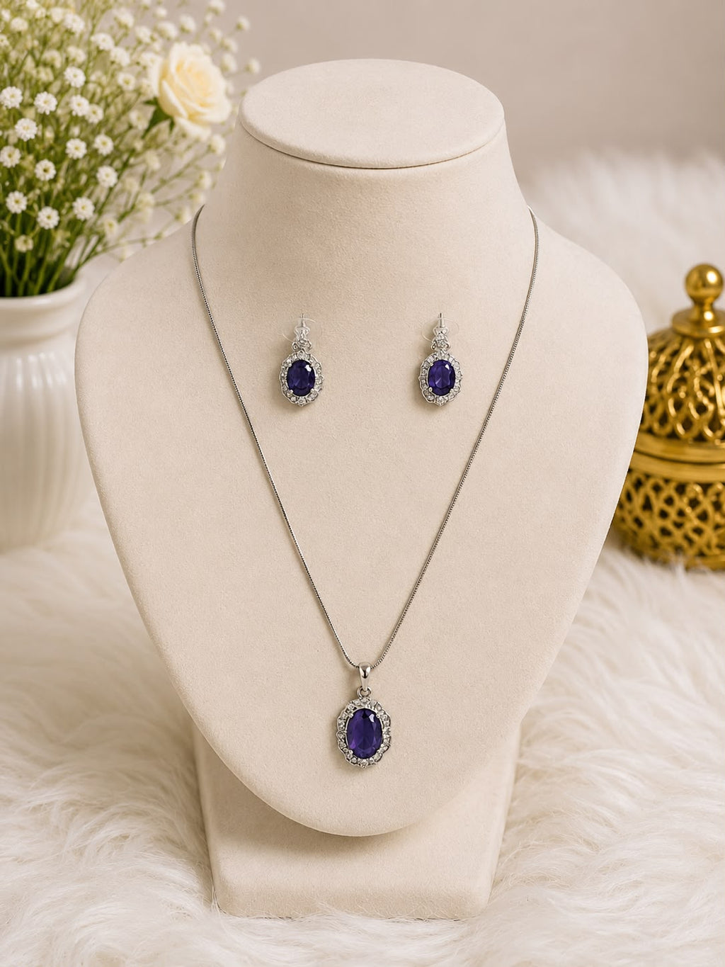 Elegant Purple Crystal Pendant Set